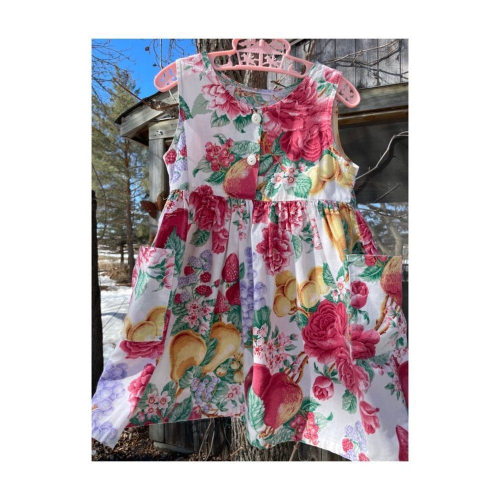 Vintage 80s Summer Dress Sleeveless Fruit Florals Fit & Flare Tank